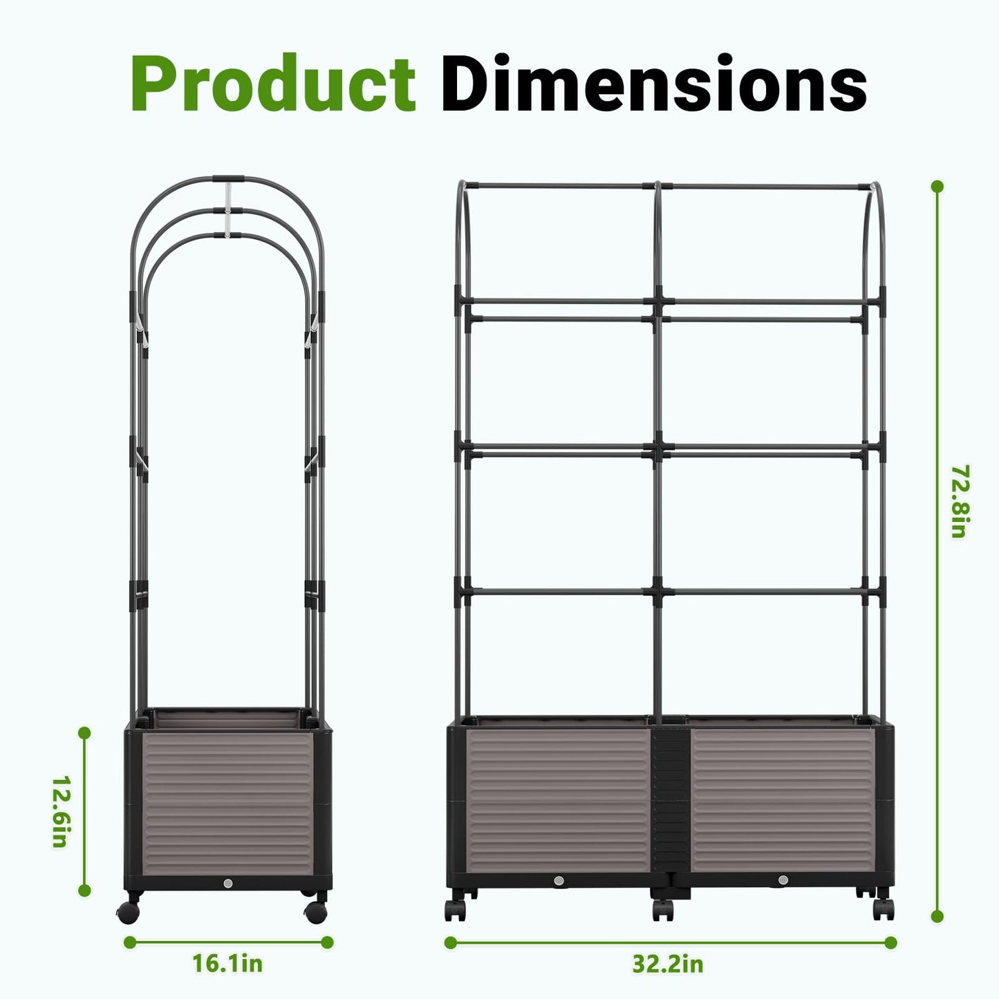 DoCred Raised Garden Bed Planter Box with Trellis for Climbing Vegetables Plants, Tomatoes Planters Outdoor Tomato Cage with Wheels, Indoor Outdoor Use