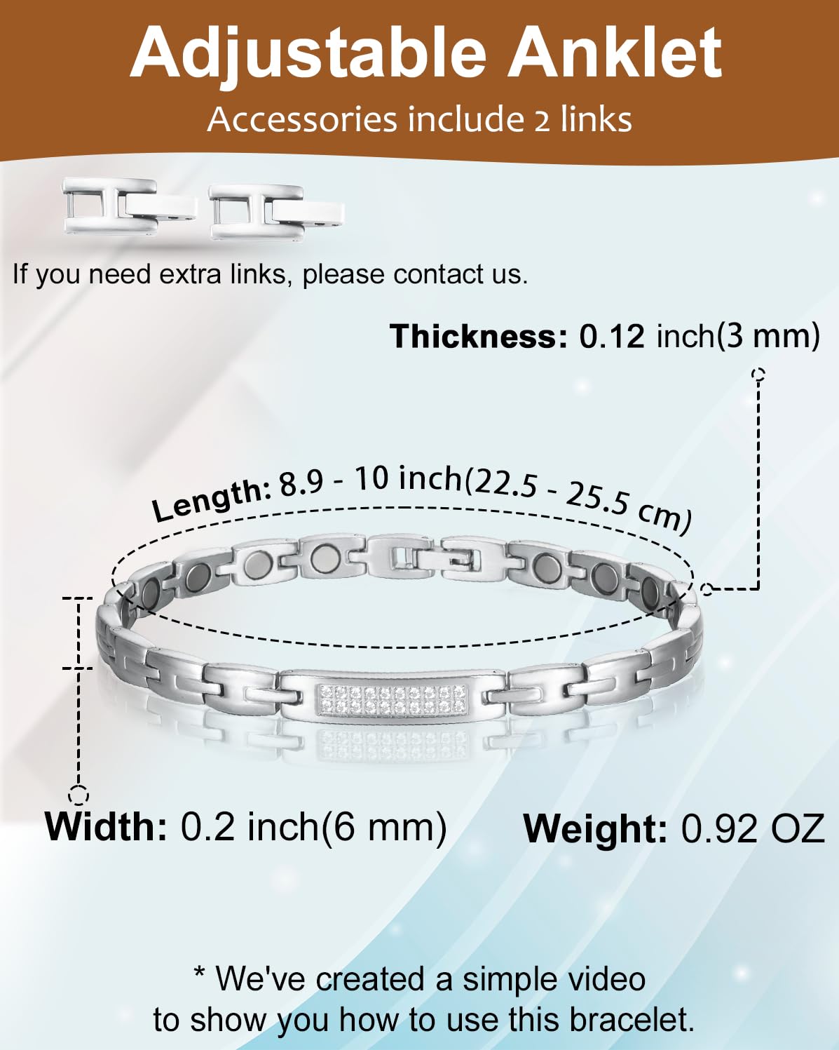MagVIVACE Magnetic Anklet for Women, Stainless Steel Ankle Bracelet with Magnets(silver)
