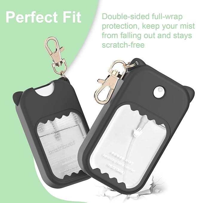 Hand Sanitizer Spray Case for Touchland Silicone Touchland Case Keychain Cute Hand Sanitizer Spray Holder Compatible with Touchland Power Mist Gentle Mist Glow Mist, Black