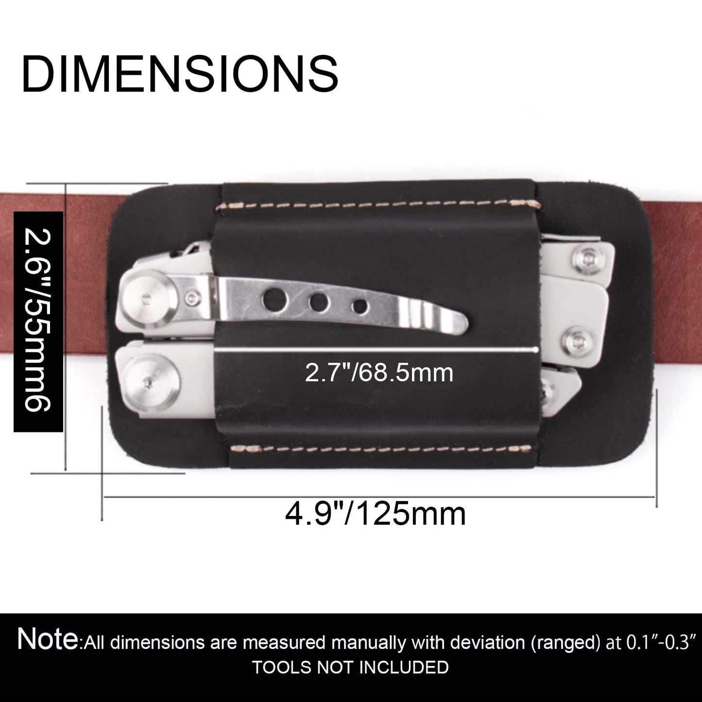 Topstache Leather Sheath, Handmade Multitool Holster, Horizontal Carry Leather Knife Sheath for Belt, EDC Pocket Organizer for Men,Size M,Black