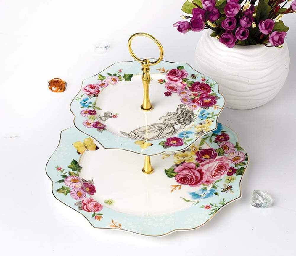 SOCOSY Elegant Flower Porcelain Cake Stand, Cupcake Tower, Dessert Stand Serving Tray Platter for Tea Party, Wedding, Birthday