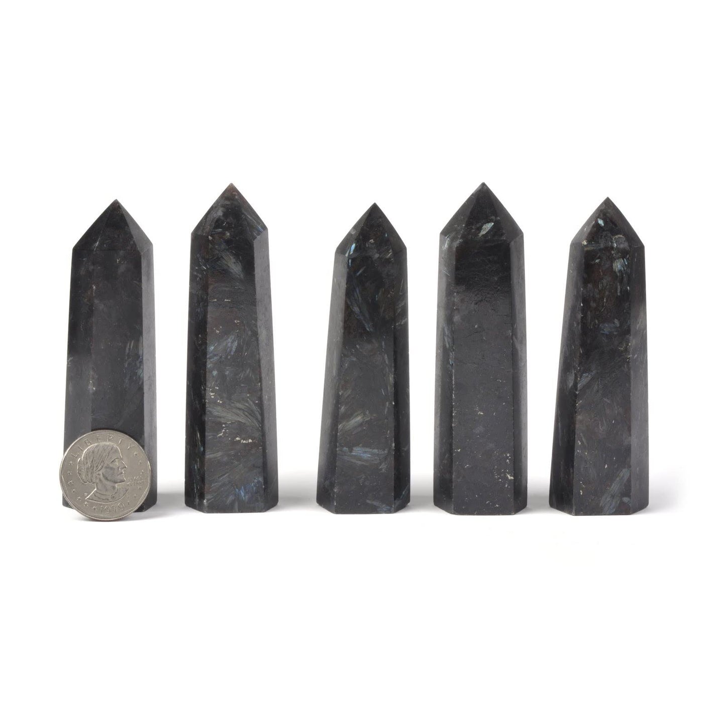 Large Hornblende Gemstone Crystal Hexagonal Pointed Tower Reiki Chakra Faceted Prism Wand Stone Home Decor