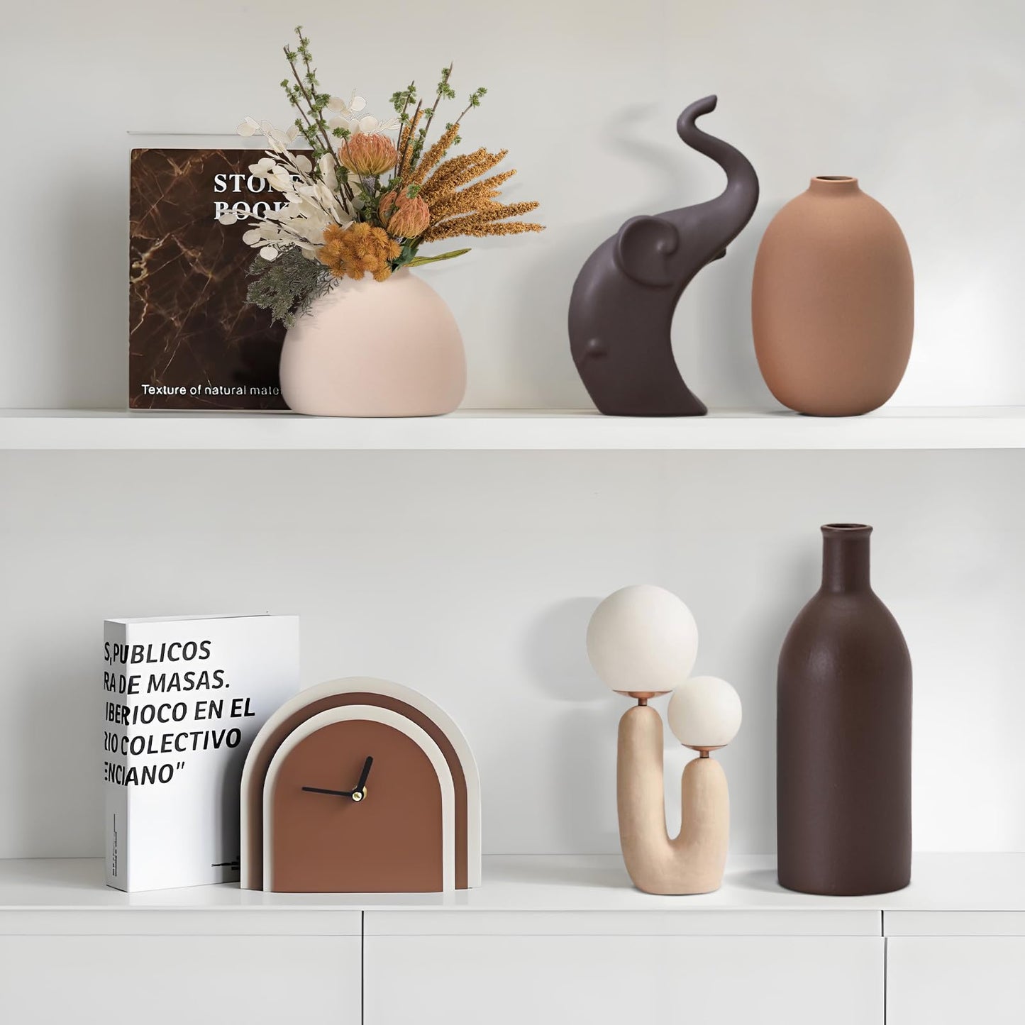 Neutral Ceramic Vase Set – 5 Matte Earth-Tone Vases for Japandi, Scandinavian, or Minimalist Home Decor, Table, Entryway, Shelf & Mantel Styling