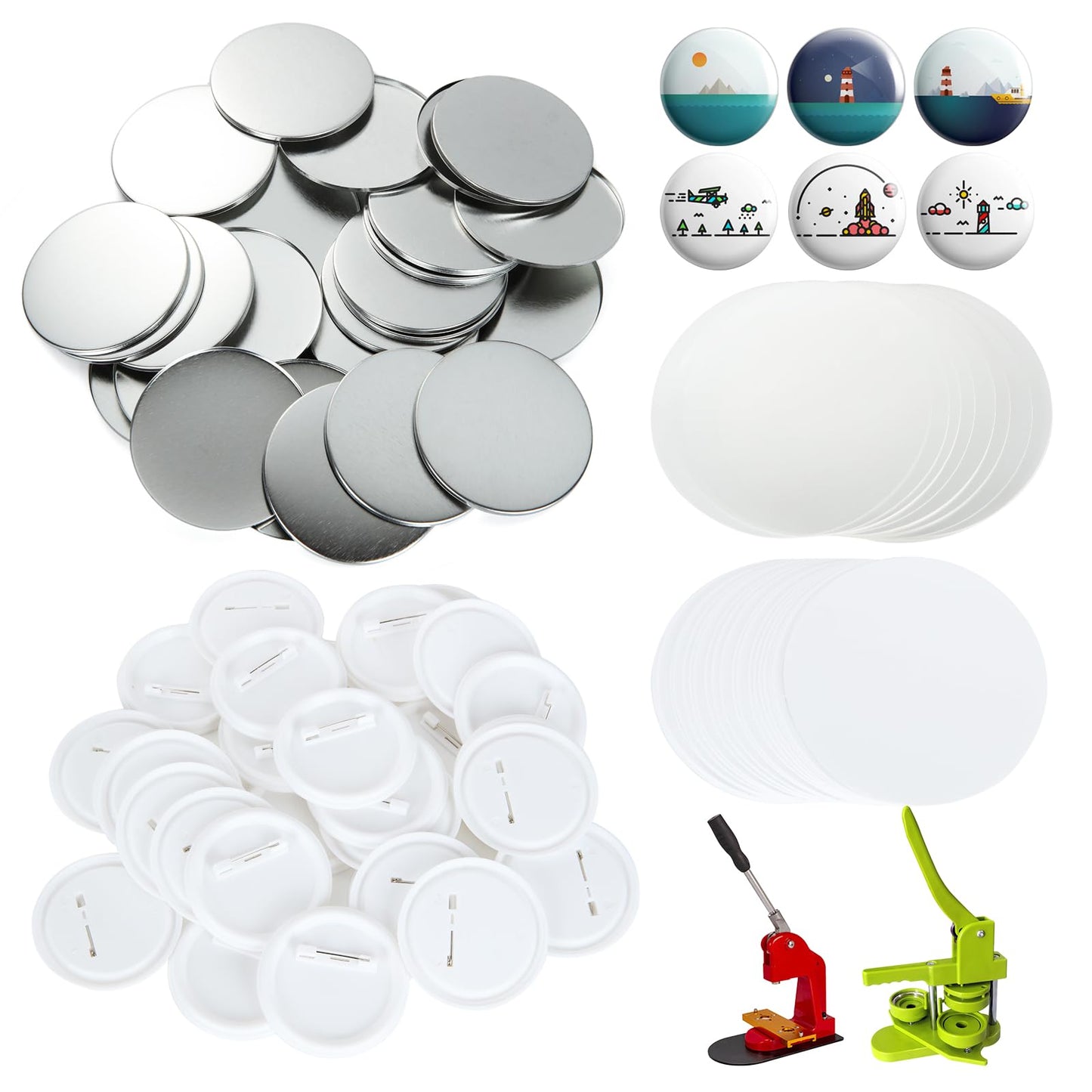 LISHINE 400 Pcs 58mm/2.25in Button Maker Supplies - Round Badge Button Parts, Includes Plastic & Metal Covers, Clear Film, Blank Paper