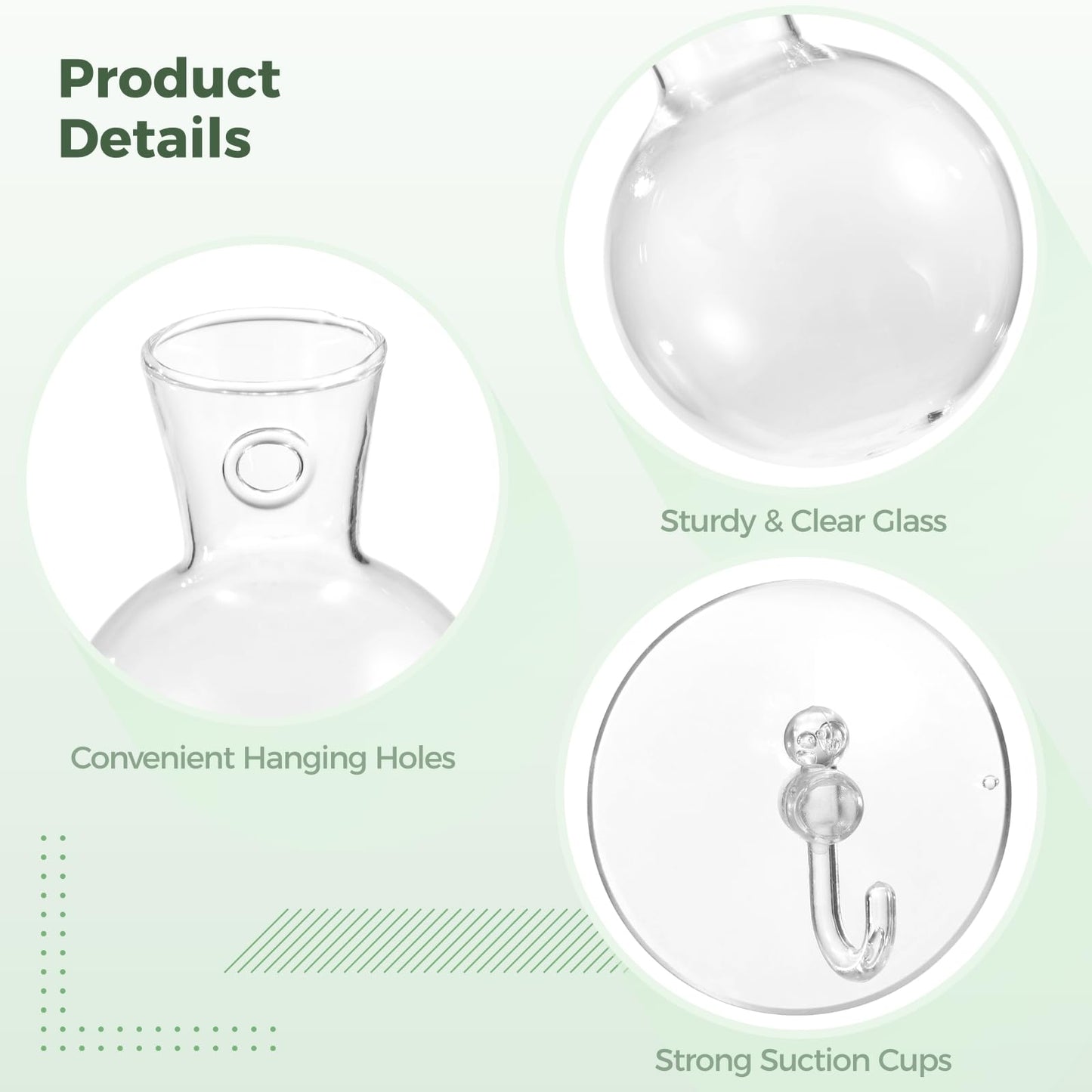 4 Pack Glass Window Propagation Stations, Hanging Plant Vases with Suction Cups, Wide-Mouth Terrarium Planters for Water Propagation & Rooting Cuttings, Includes 2 Cleaning Brushes, Home Decor Gift