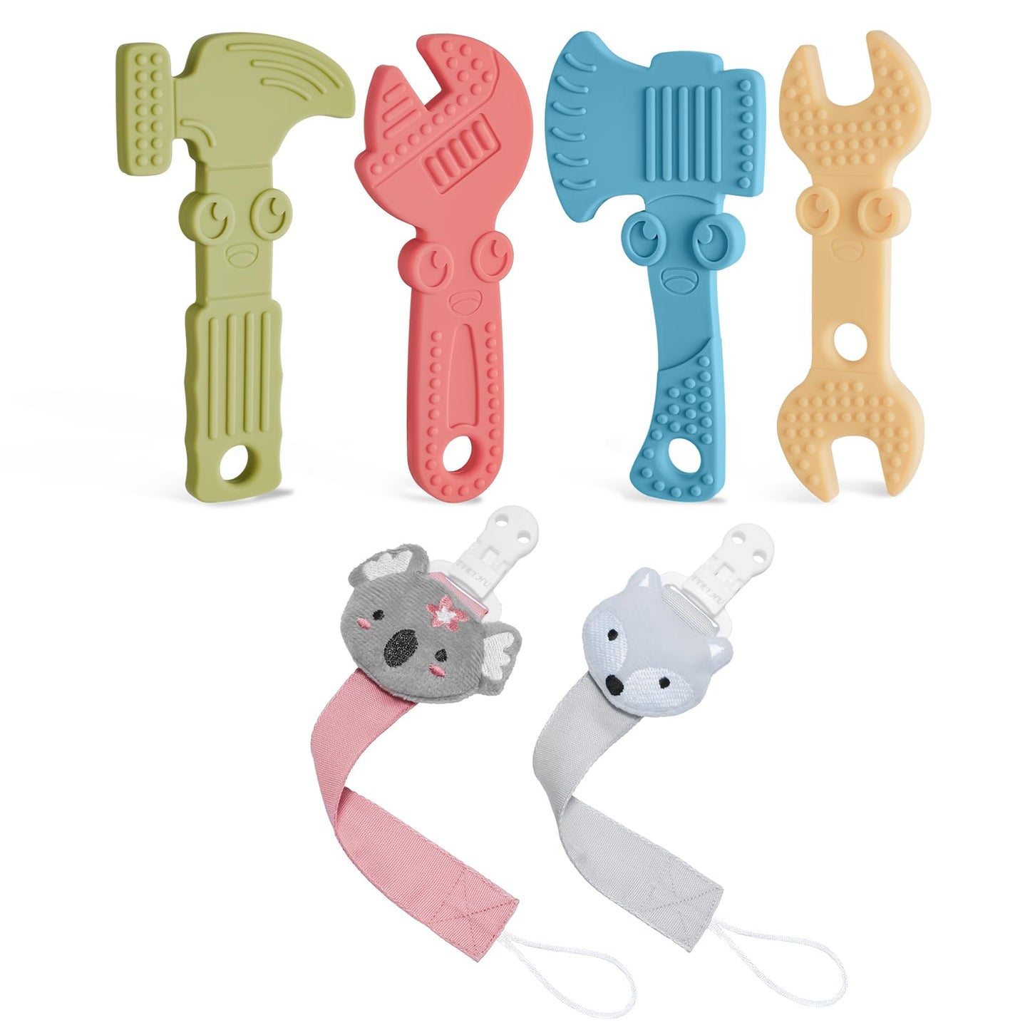 TYRY.HU 4 Pack Baby Teething Toys for Babies 0-36 Months with Neutral Pacifier Clip
