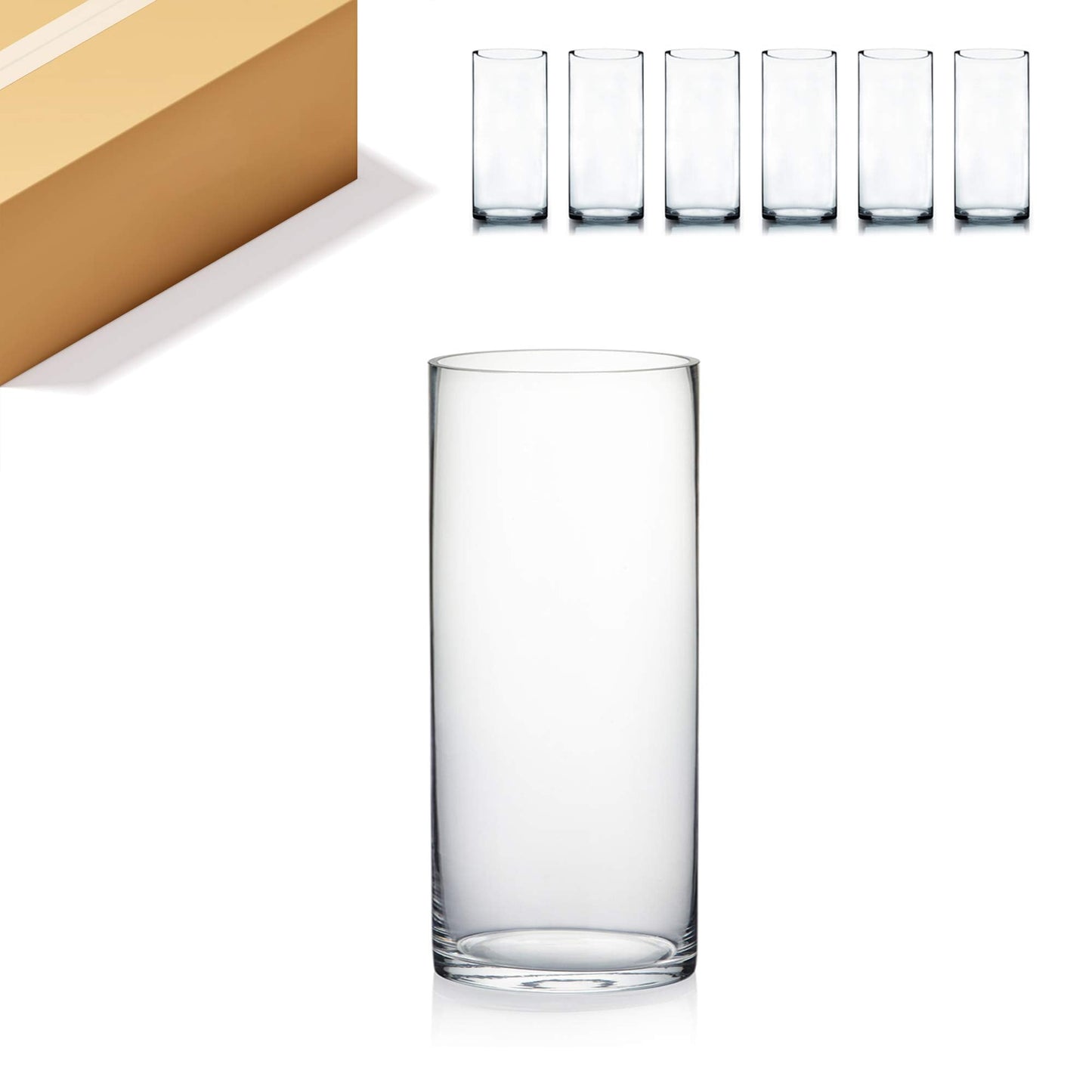 WGV Cylinder Vase Bulk, Width 6", Height 14", Clear Glass Container Terrarium Candle Holder for Wedding Centerpiece, Party Event, Home Decor, 6 Pieces
