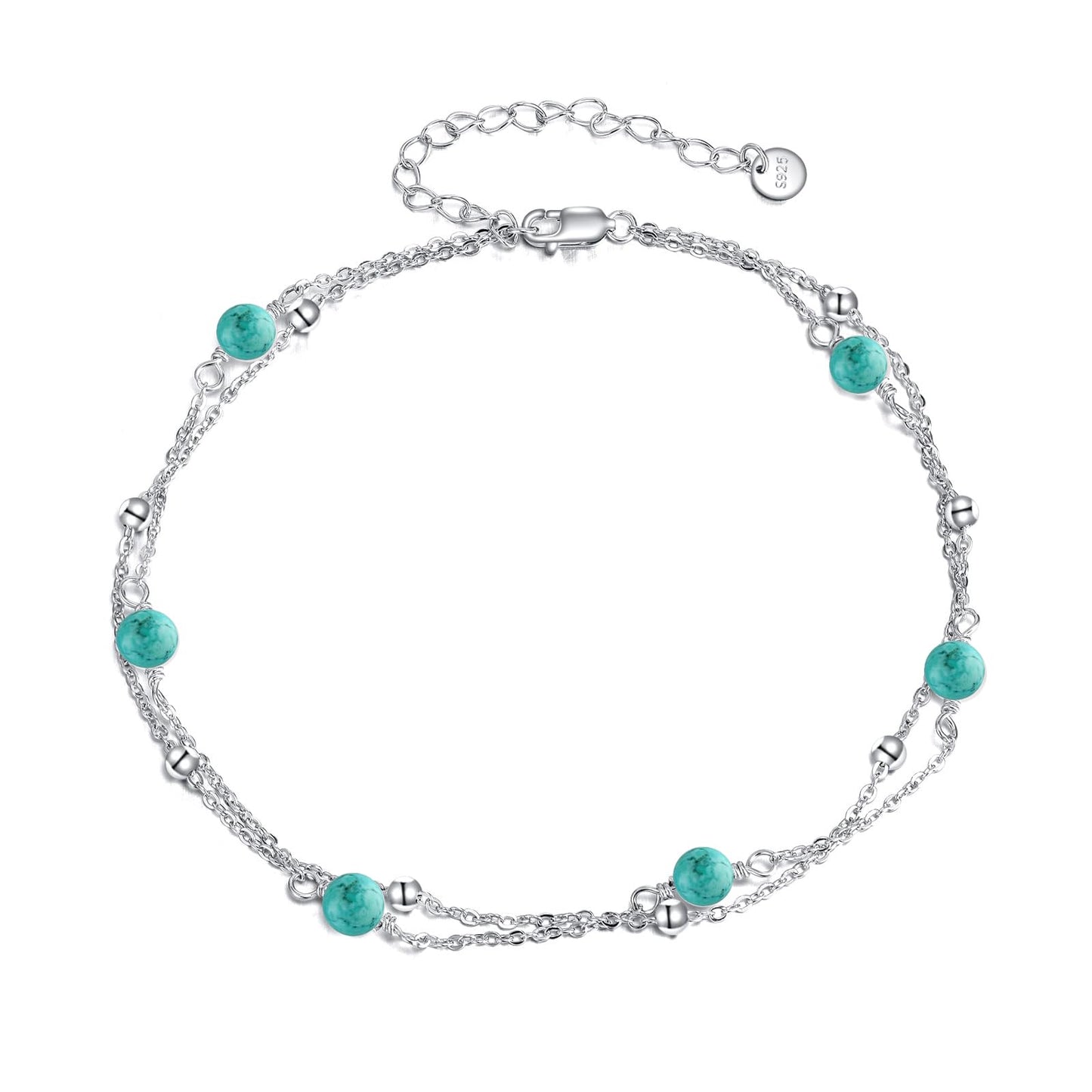 CRMAD Turquoise Bracelet for Women Sterling Silver Beach Jewelry Gift for Women (turquoise, bracelet 7+2'')