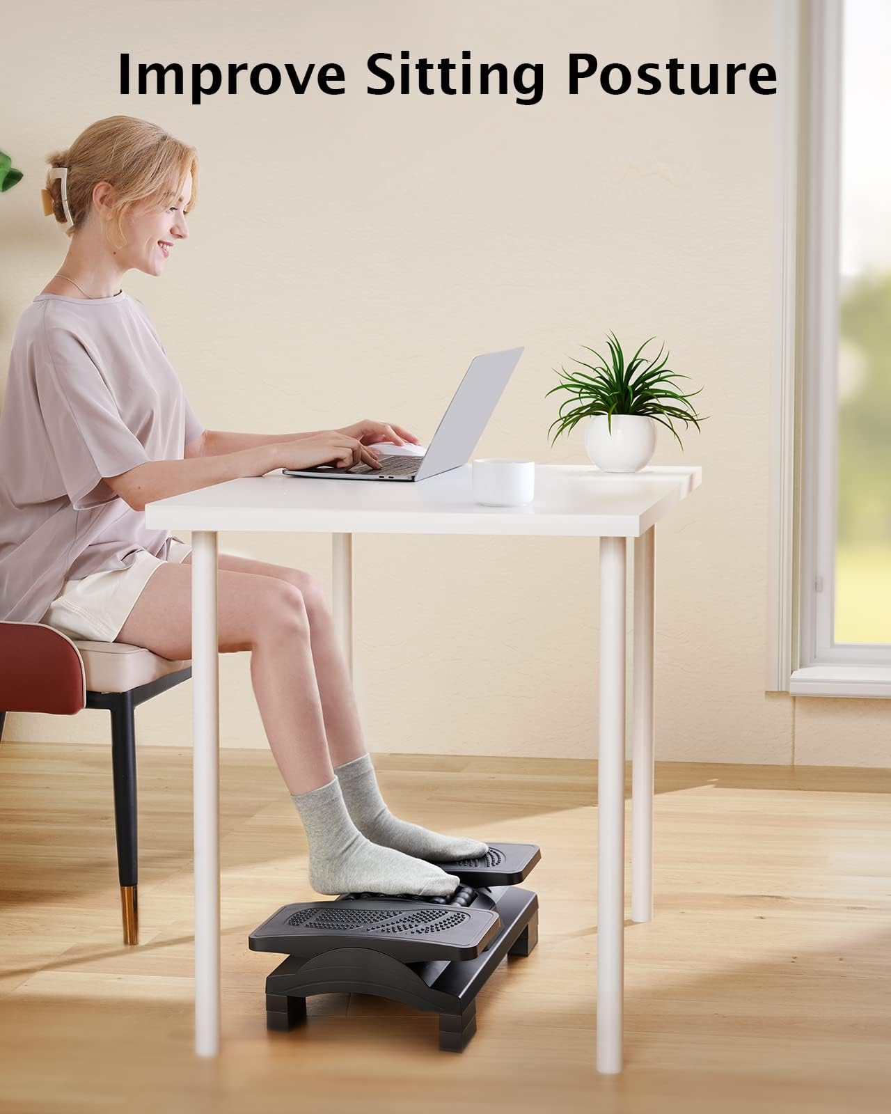 HUANUO Foot Rest Under Desk, Adjustable Ergonomic Footrest for Under Desk at Work or Gaming with Massage Texture and Roller, 20 Degree Tilt Angle Adjustment, Foot Stool for Office, Home