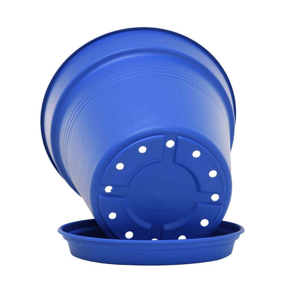 Mintra Garden Pots, 4 Pack Bulk Plastic Plant Pots with Drainage Tray, Round Indoor & Outdoor Decorative Planters with Drain Holes for Flowers, Herbs & Plants, 19cm Diameter – Blue, 7.5 in