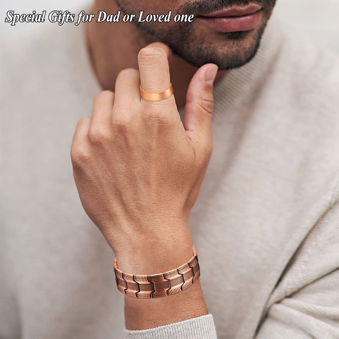 Cigmag 3X Copper Bracelet for Men Triple Ultra Strength Magnets Pure Copper Magnetic Bracelet & Ring Set with Adjustable Sizing Tool