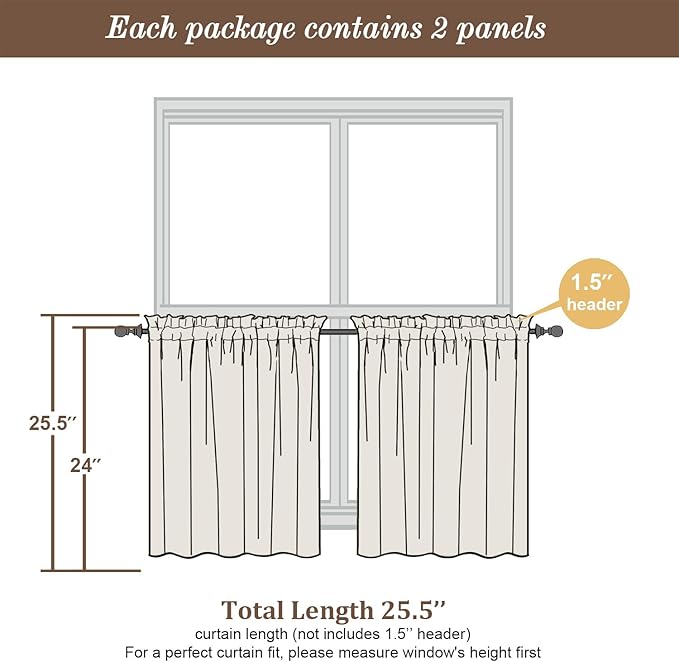 Chyhomenyc 24 Inch Length Gold Faux Linen Textured Small Cafe Curtains, Light Filtering Short Camper Curtains for RV Window Bathroom, 30x24 Inch, 2PCS