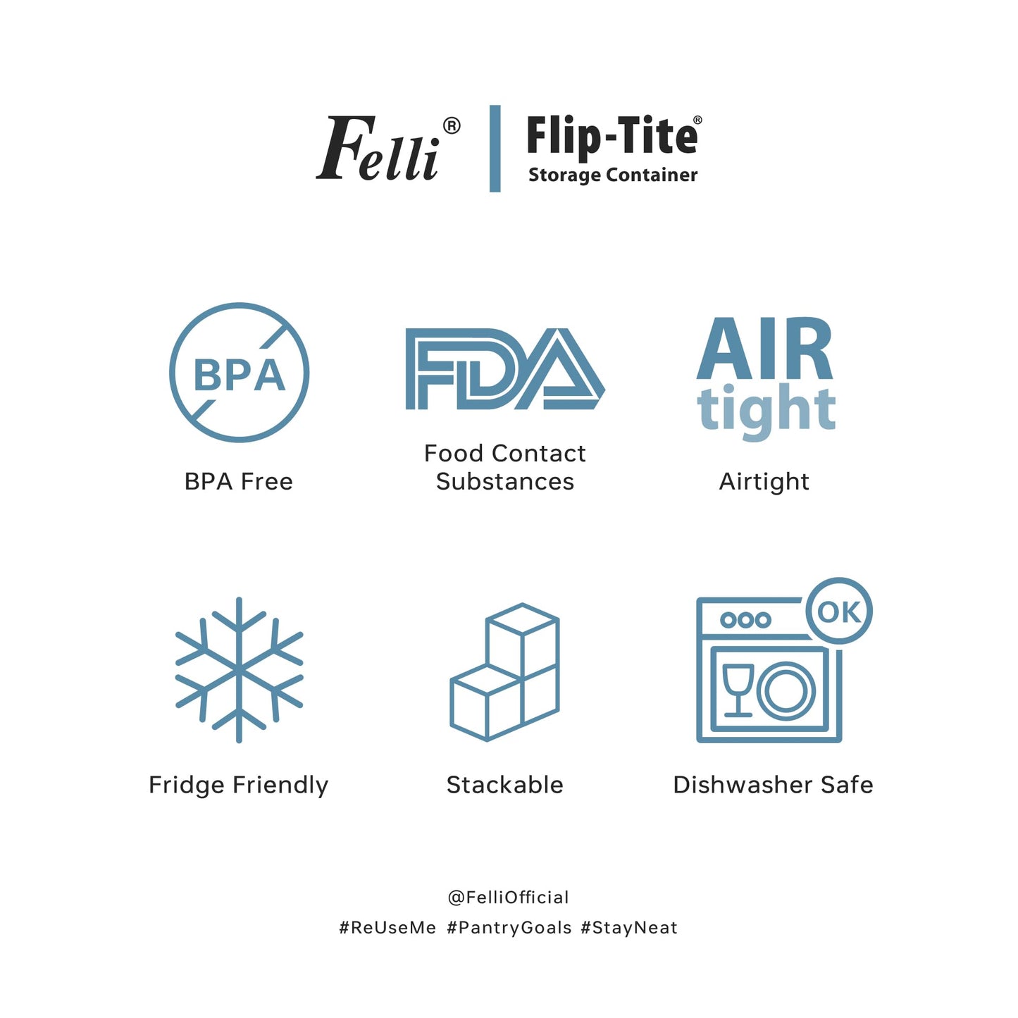 Felli Flip Tite Food Storage Container with Lid Airtight 4" Ring Seal Flip Top, Stackable Acrylic Canister Jar for Pantry Kitchen Counter, Snack Coffee Bean Granola Pet Treats Cracker Holder (1.2 L)