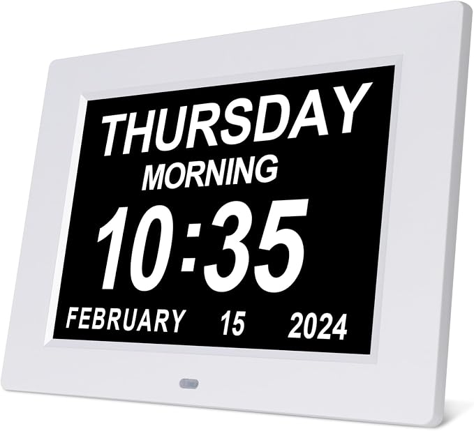 SSINI Dementia Clock Large Digital Calendar for Seniors with Date and Time - Elderly Digital Clock Large Display, 12 Custom Alarms (8 Inch)