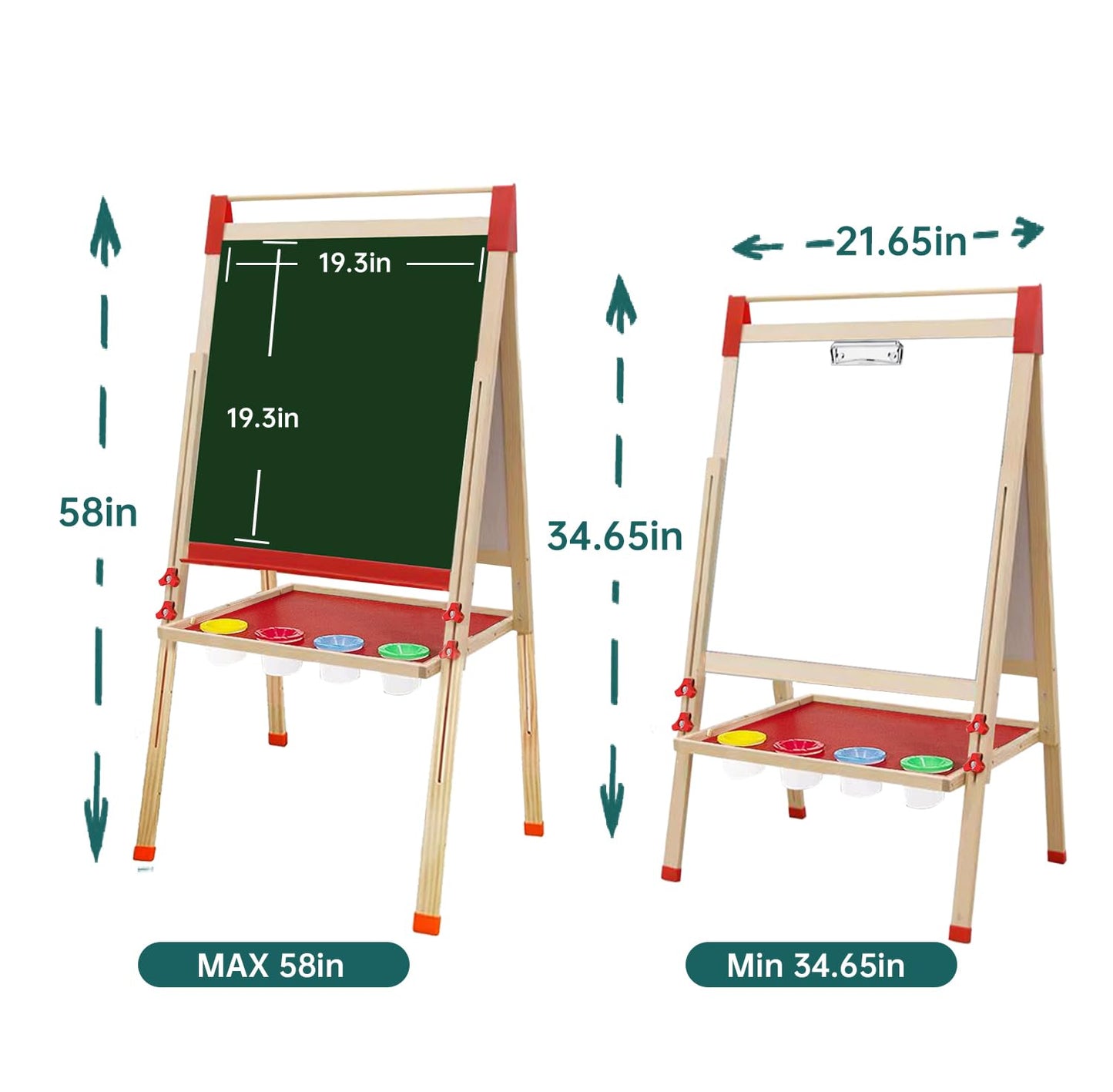 Juivin Double Sided Chalk & White Board Magnetic Art Easel for Kids, Adjustable Height Wooden Easel with Alphabet Numbers, Paper Roll, Educational Toys for Toddlers