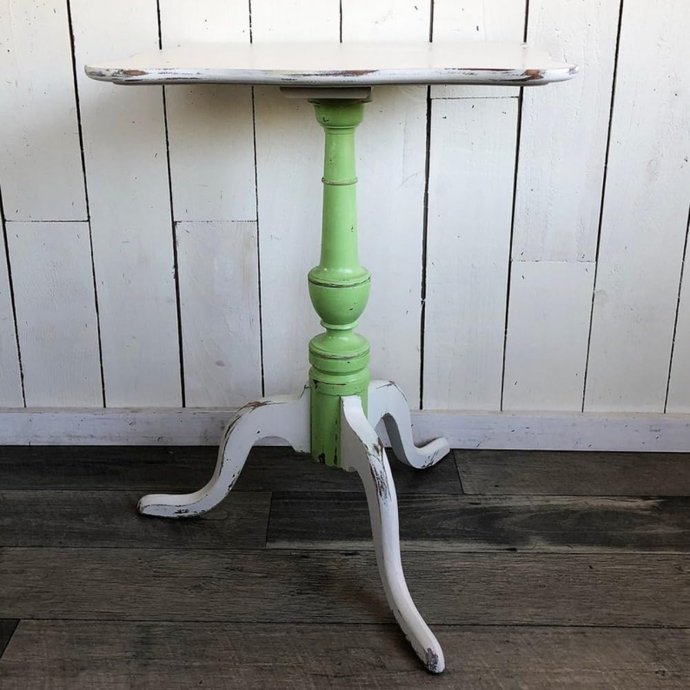 Vintage Solid Maple and Metal End Tables, Side Tables, Pedestal Side Table with White and Green Plant Stand, Round Stand, 20 "W x 27 "H x 20 "D, Funky Side Table for Small Spaces Bedroom Livingroom