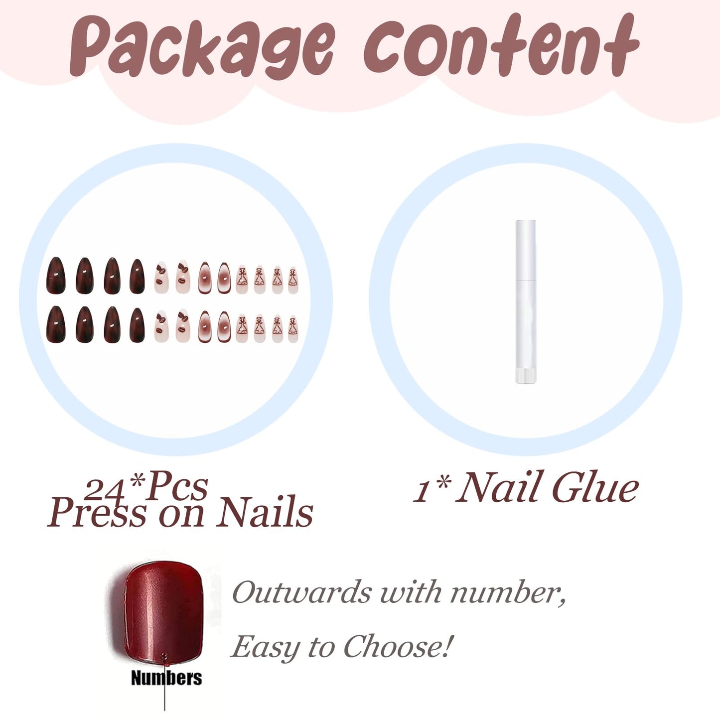 BABALAL Brown Tortoise shell Press on Nails, Fall Trendy Handmade Acrylic Nails with 3D Coffee Beans Design, 24Pcs Full Cover Glue on Nails for Women and Girls