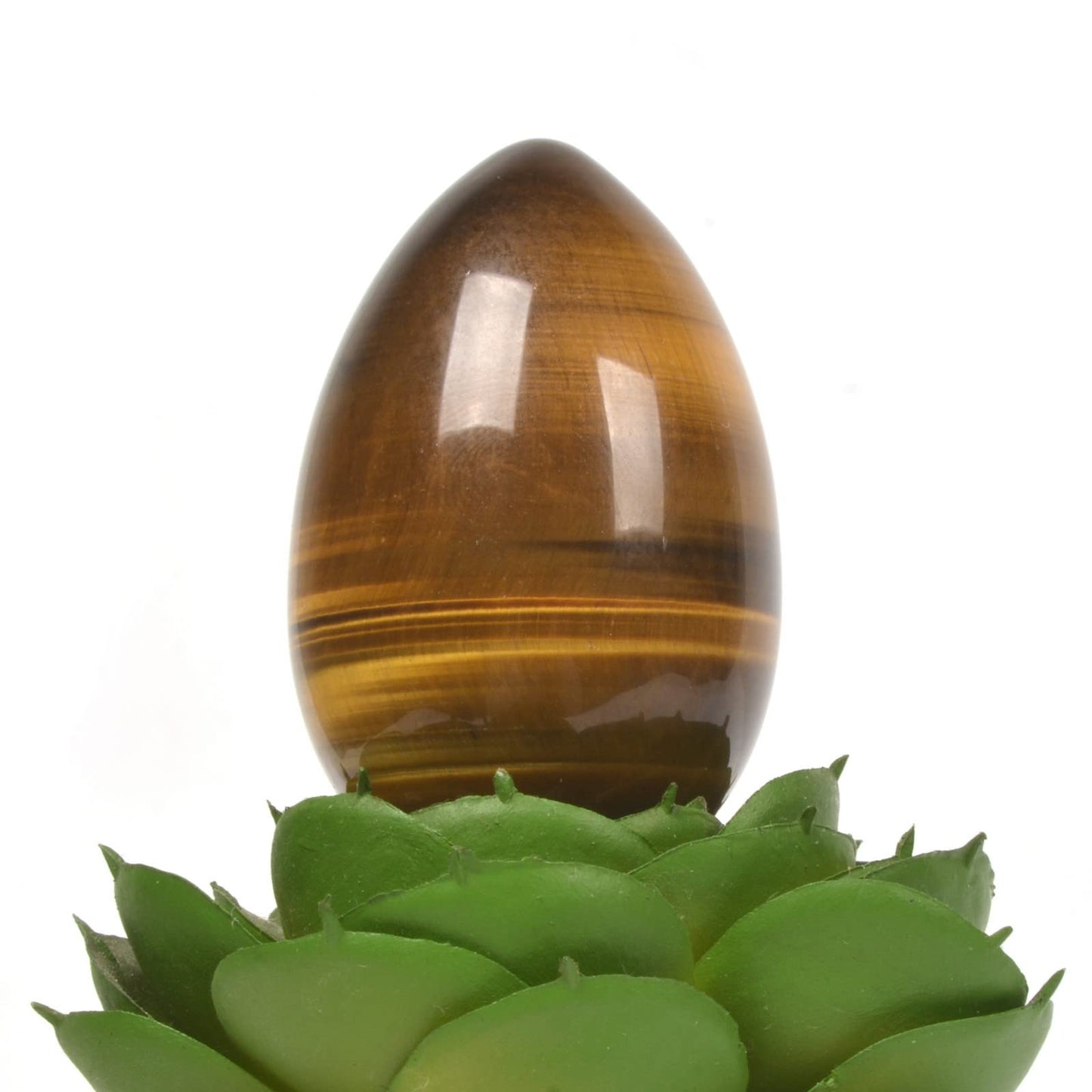 Justinstones Natural Yellow Tiger Eye Gemstone Egg Crystal Healing Chakra Meditation Home Office Decor Stone with Stone Stand