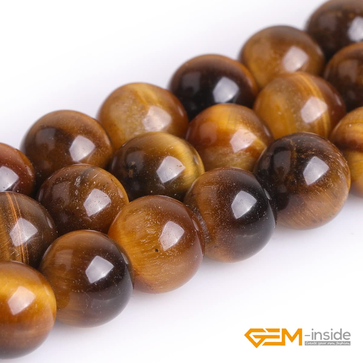 GEM-Inside Natural 8mm Tiger Eye Gemstone Loose Beads Round Crystal Energy Stone Power for Jewelry Making 15''