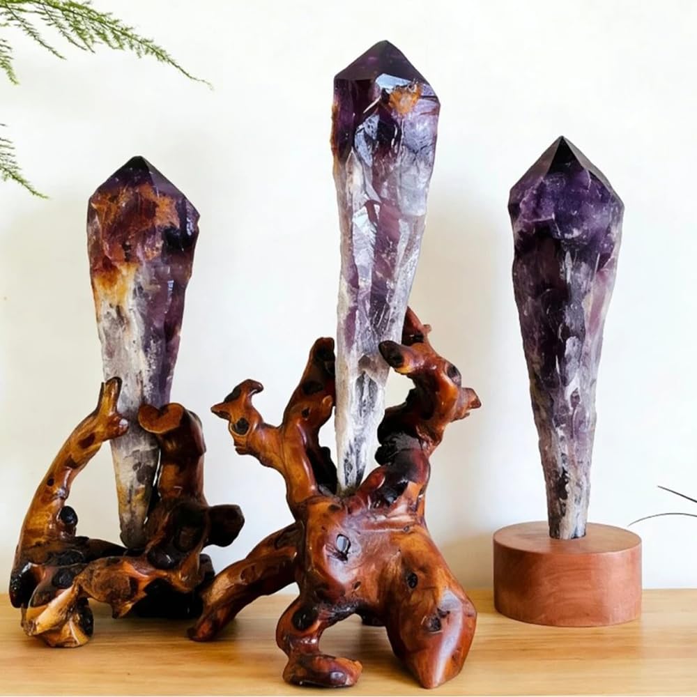 6pcs Set Natural Raw Amethyst Point Wand, Single Terminated Crystal Cluster Scepter, Healing Crystal Point, Positive Energy Gemstone, Reiki Meditation Spiritual Ornament,Home Decor & Crystal Gift