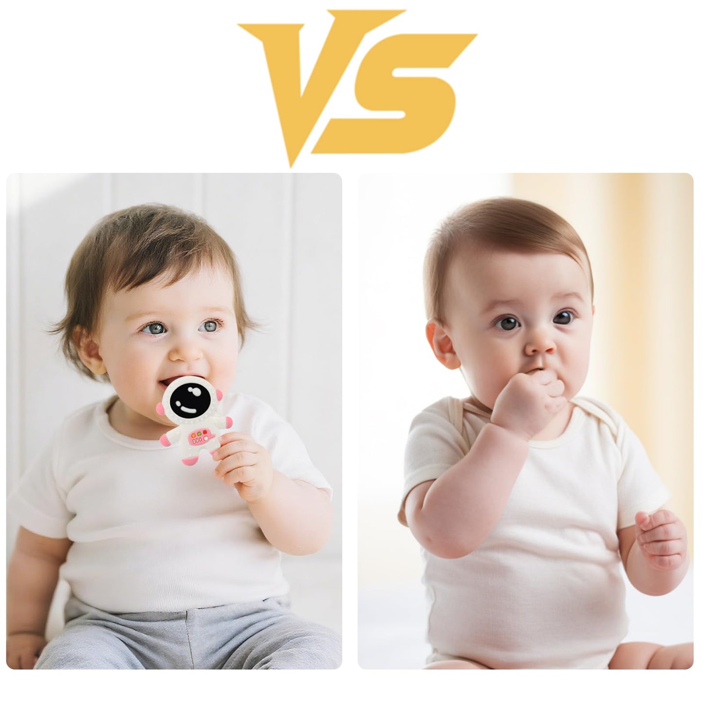 Cuxnoo Baby Teething Spaceman Toy for 3+ Months Infants Sucking, Food Grade Silicon Astronaut Styling Teether, BPA Free (4 in 1 Pack)