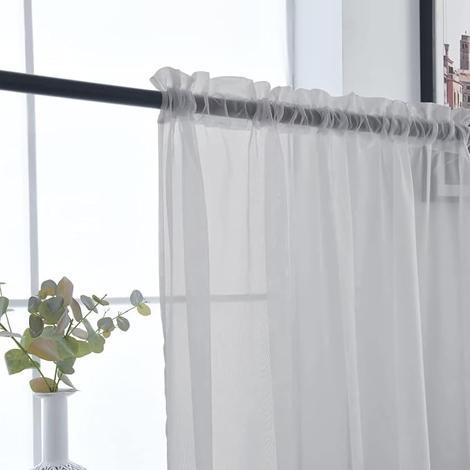 SpaceDresser Basic Rod Pocket Sheer Voile Window Curtain Panels Silver Grey 1 Pair 2 Panels 52 Width 108 Inch Long for Kitchen Bedroom Children Living Room Yard（Silver Grey, 52W x 108L）