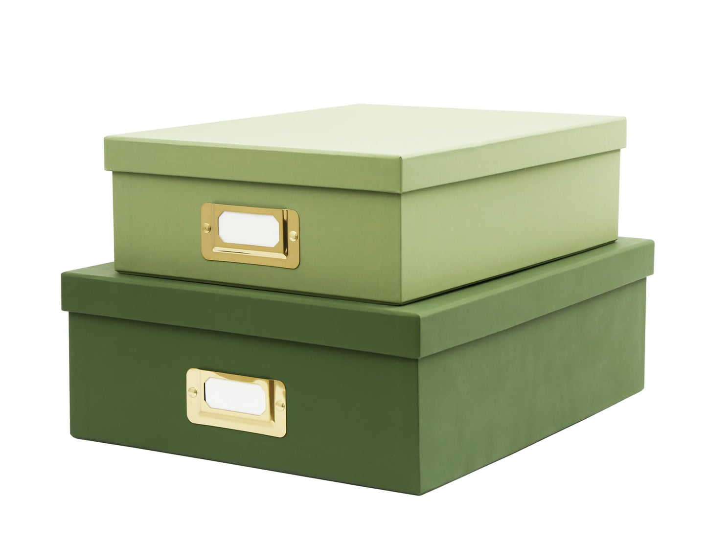 MIZFRUZZY 2-Piece Decorative Storage Boxes, Sophisticated Dual-green Palette, Paperboard Stackable with Gold Label Holders for Home Office Organization, Home Decor, Photos, Files and Keepsake Box