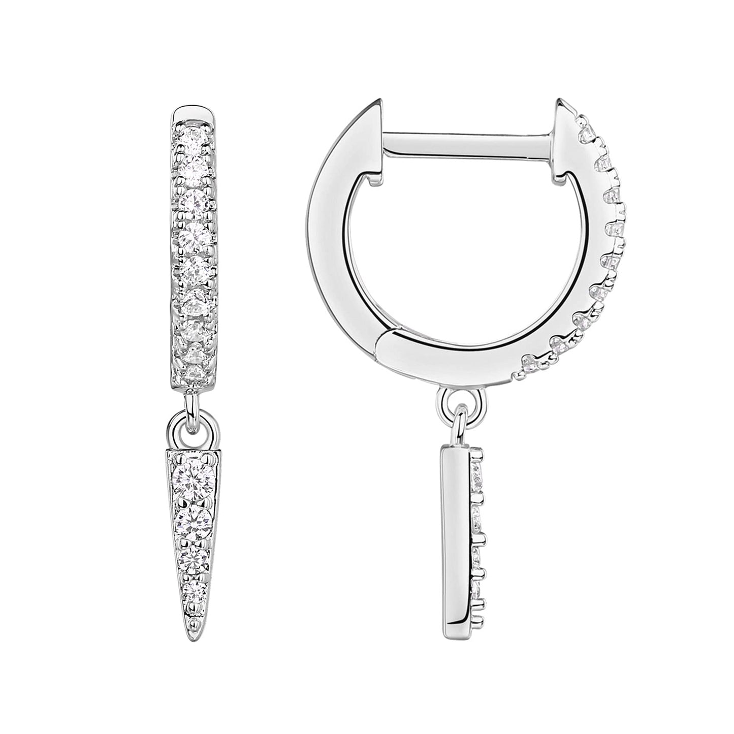 PAVOI 14K White Gold Plated S925 Sterling Silver Post Drop/Dangle Huggie Earrings for Women | Dainty CZ Awl Earrings