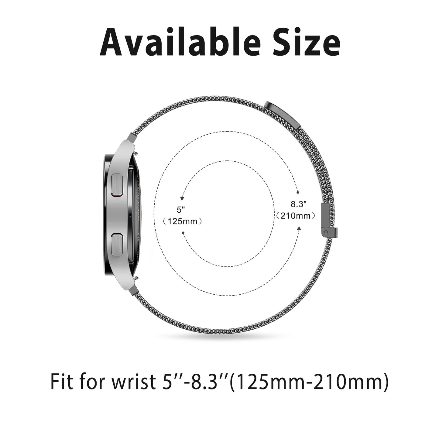 Vanjua 22mm Watch Band for Women Men, 22mm Quick Release Stainless Steel Metal Mesh Loop Adjustable Magnetic Replacement Wristbands Straps Bands