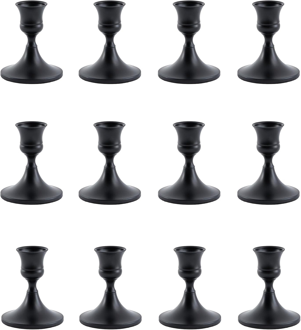 Black Taper Candle Holder, Candlestick Holders, Vintage Metal for Table Centerpieces Wedding Decor (Matte Black, 12 Pcs)
