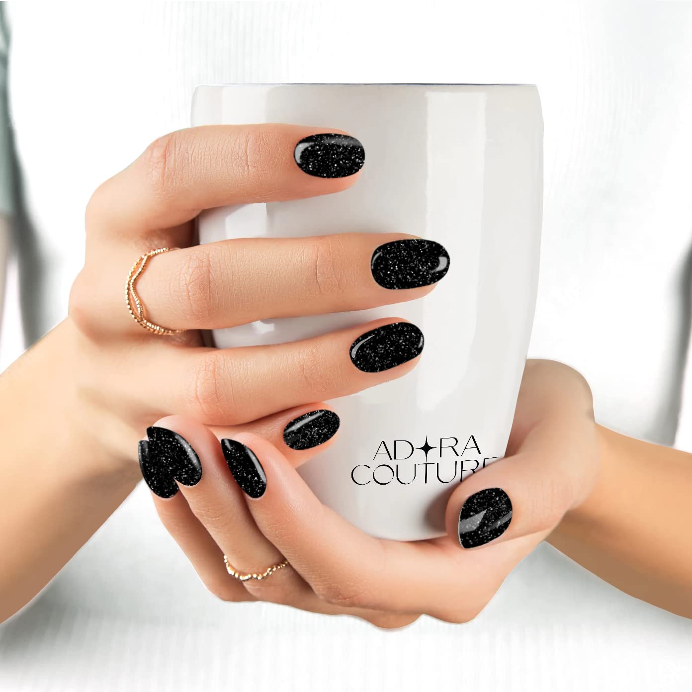 Adora Couture Semi Cured Gel Nail Strips with 20 Pieces - UV Gel Stickers, Manicure Kit, Easy Application Wraps Includes Prep Pads, Nail File, Wooden Stick - UV Light Required (Black Galaxy)