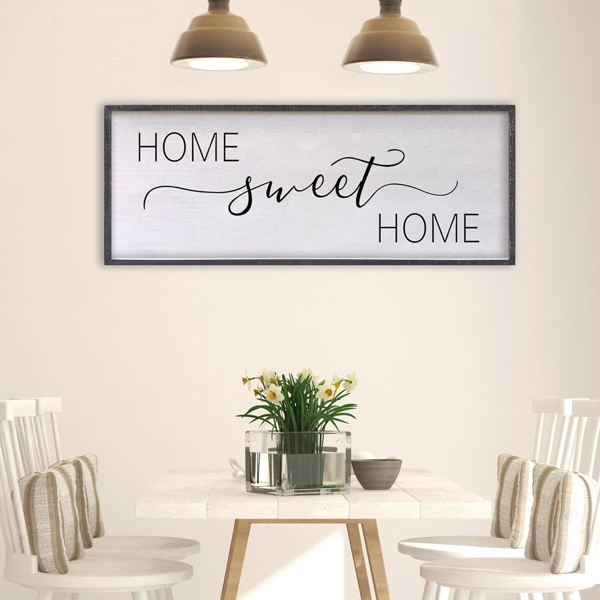 Home Sweet Home Sign Wall Decor 40"x15" Above Bed Living Room Large Wooden Framed Family Plaques Art (Black)