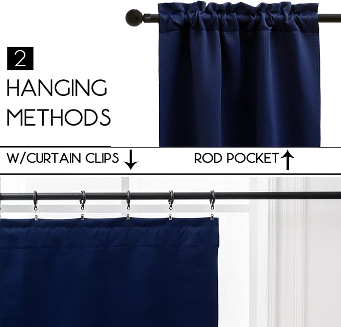 Pickluc Navy Blue Cafe Half Window Curtain, 36 Inches Length, Rod Pocket Small Kitchen Curtain, Short Blackout for Small Window, 30" Wide and 36" Long, 2 Panels