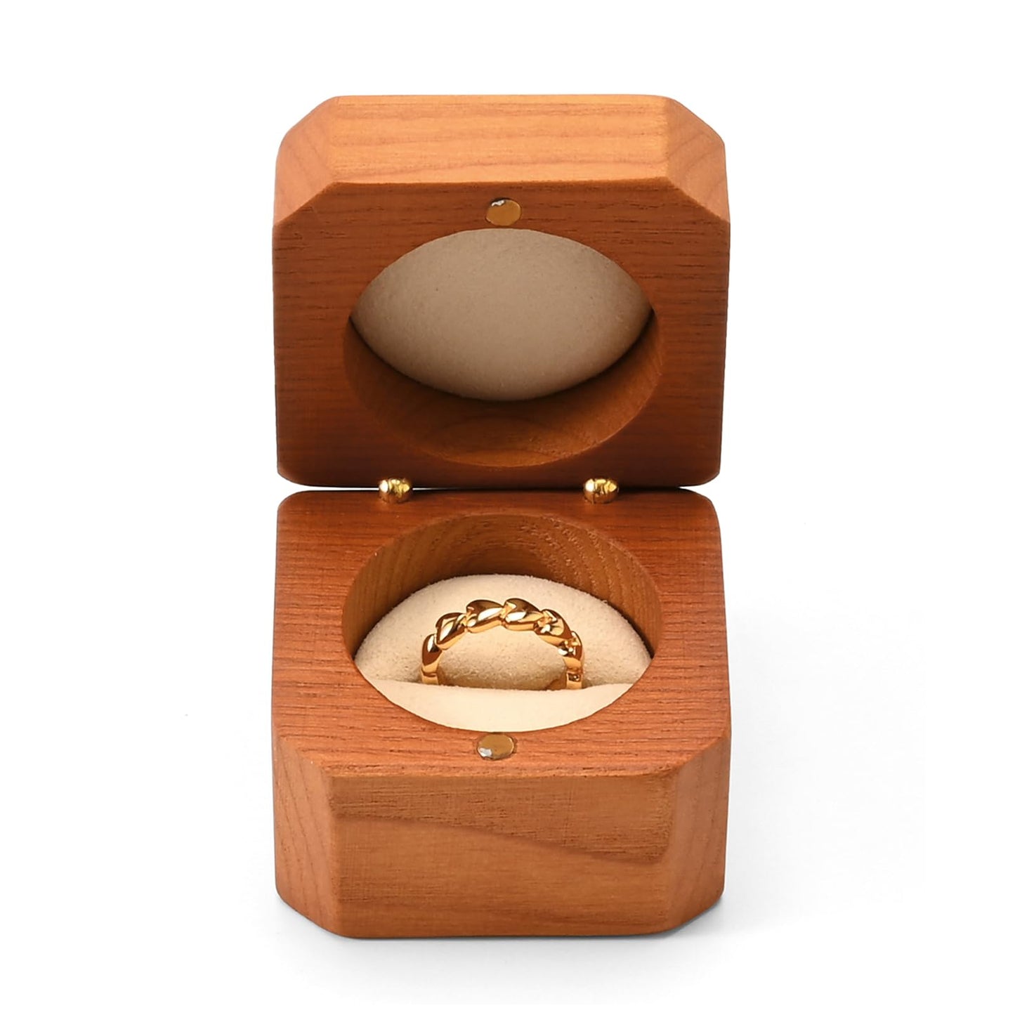 Woodten Jewelry Engagement Proposal Ring Box Solid Wood Single Octagonal Ring Box for Proposal, Wedding(Beige)