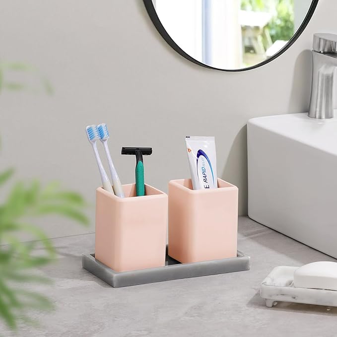 Luxspire Toothbrush Holders, 2 PCS Diatomite Toothbrush Cups, Fast Drying Toothbrush Holders for Bathroom, Toothpaste Holder for Bathroom Countertop, Pink