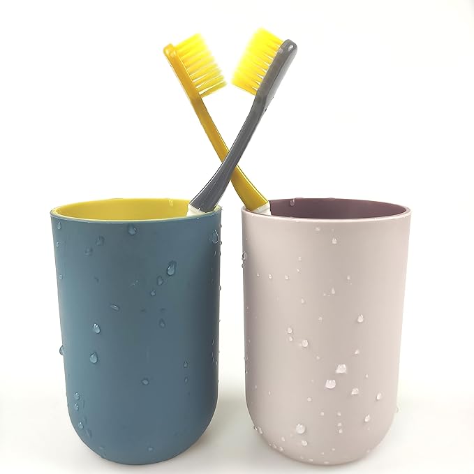 Unbreakable Reusable Drinking Cups Set of 2 Colors, Plastic Toothbrush Cup Tumblers 300 ml/10.5 oz, Dishwasher Safe (Light pink & Navy blue)