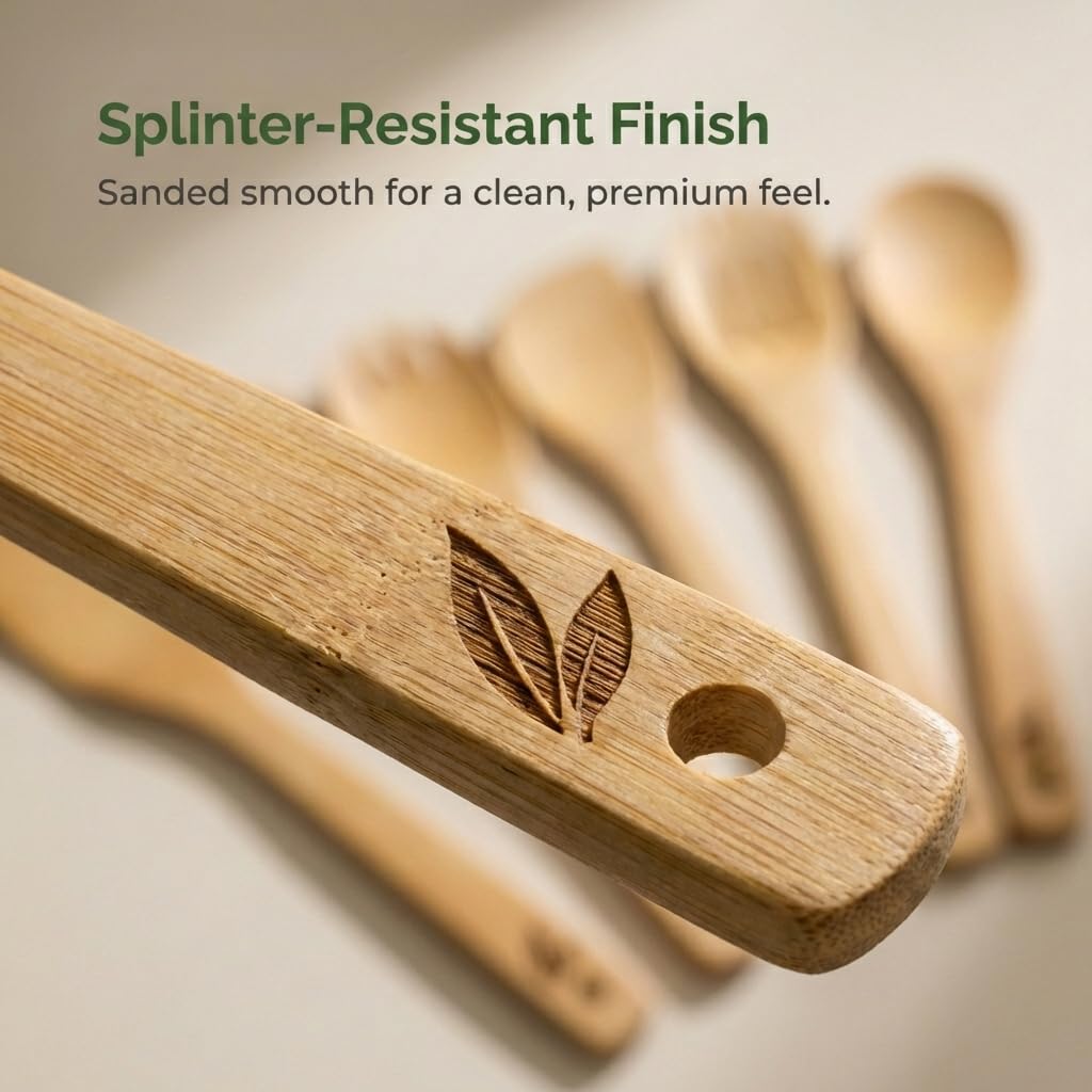 Cusinera Dishwasher Safe Bamboo Wooden Spoons for Cooking 6-Piece – Kitchen Gadgets Wooden Cooking Utensils Set – Premium Kitchen Utensils Set – Easy to Clean, Perfect for Non-Stick Cookware