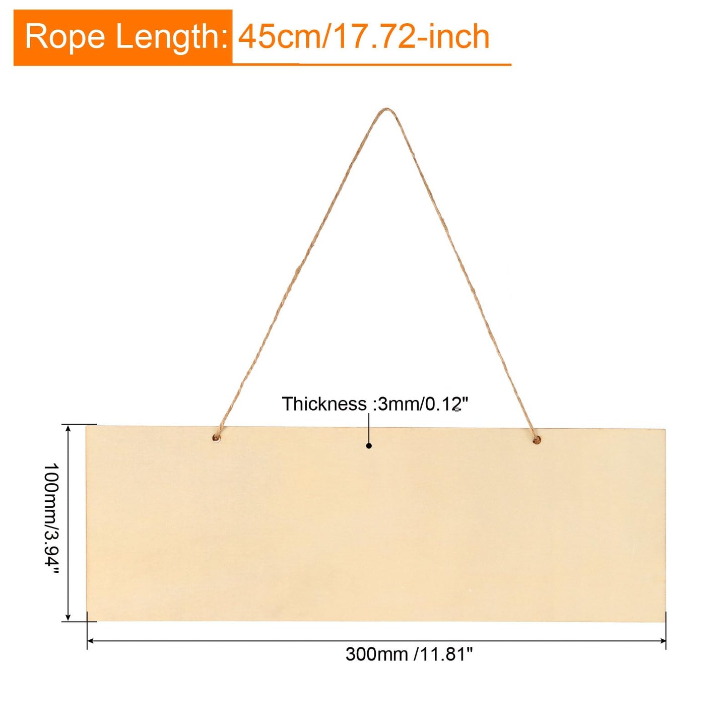 uxcell 3Pcs Unfinished Hanging Wood Sign, 11.8 x 3.9 Inch Rectangle Box-Wood Blank Plaque for DIY Crafts Art Projects Home Decoration (Beige)
