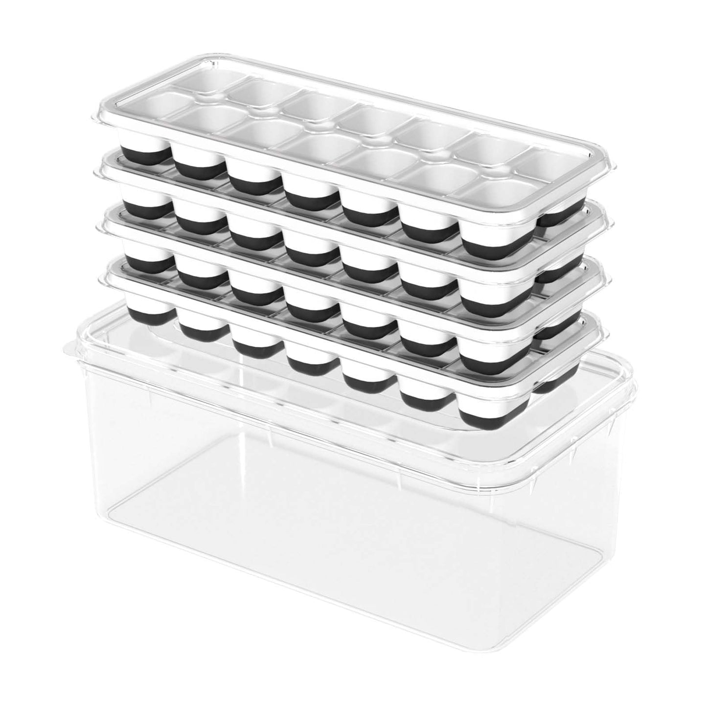 DclobTop Ice Cube Trays with Lid and Bin, Ice Trays for Freezer - Easy to Release Silicone Mold, Stackable Reusable Plastic Molds for Cocktails, Whiskey, Drinks and Iced Coffee, BPA-Free
