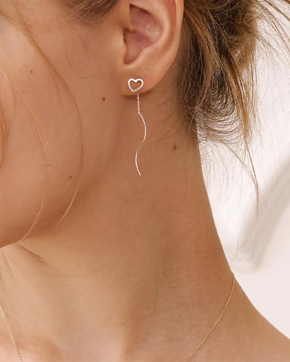 PRTGL Dangle Earrings for Women - 14K White Gold Plated Love Heart Long Dangle Earrings for Women Wedding Bridal Bridesmaid