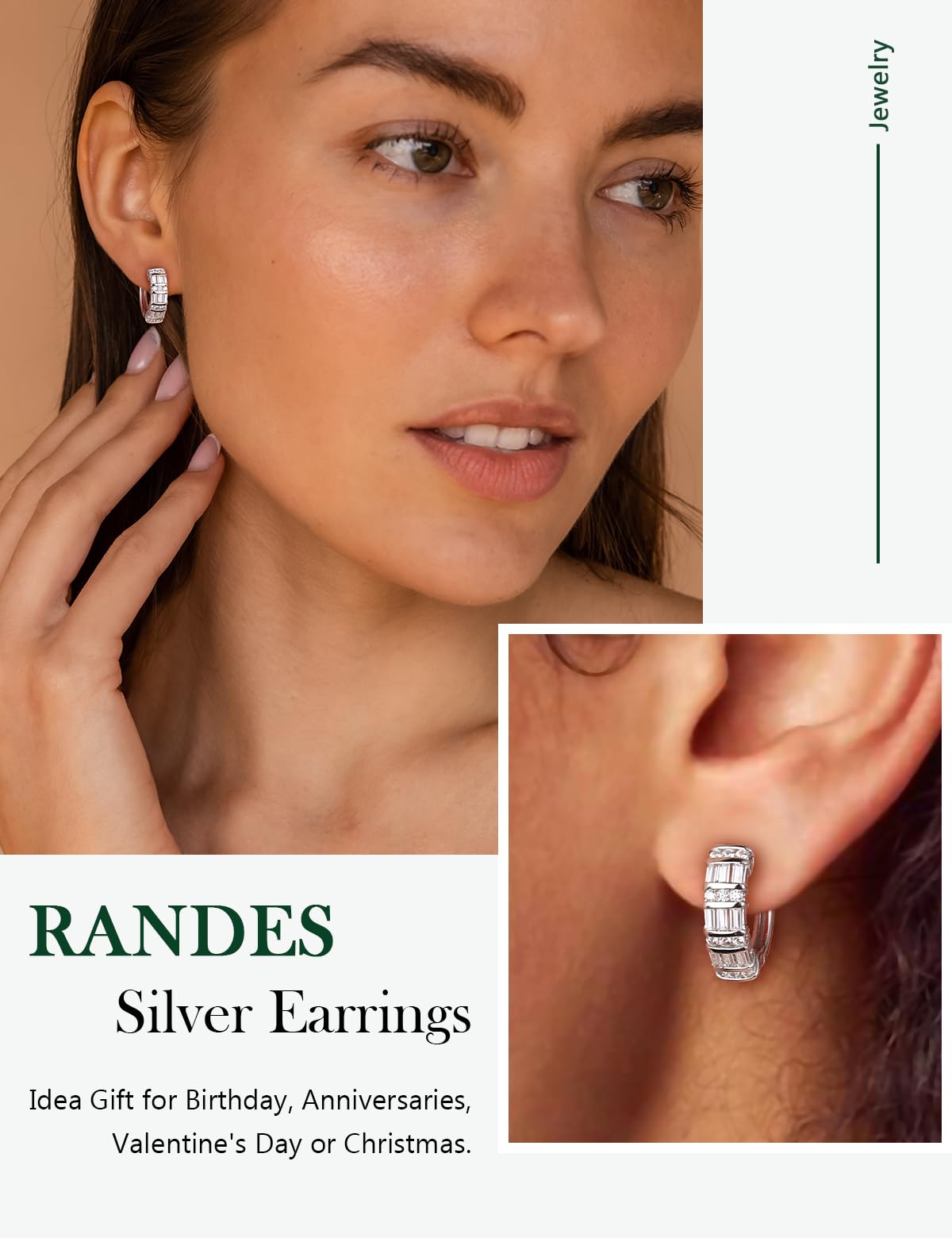 RANDES 925 Sterling Silver Cubic Zirconia Huggie Hoop Earrings for Women Created-Diamond Earrings Chunky Small CZ Earring Hoops