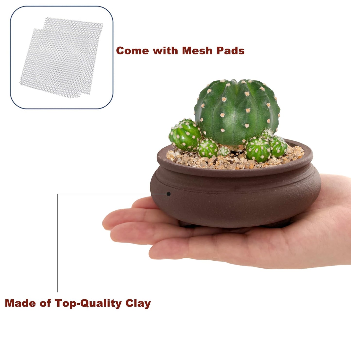 Bonsai Planter 2 pc 3.7" + 3.9" Unglazed Round Ceramic Succulent Pots Set
