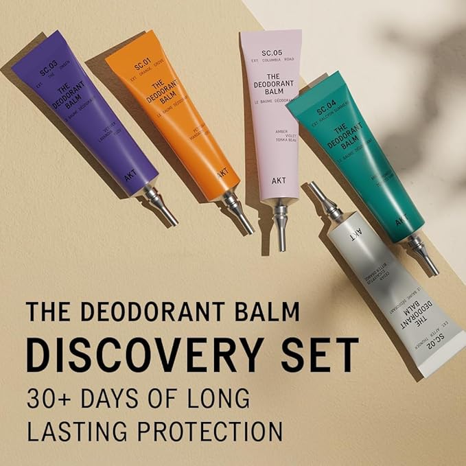 The Discovery Set – AKT, THE DEODORANT BALM. Award winning, multi-use, natural deodorant. Plastic Free. Gender Free. Aluminium Salts-Free. 100% effective — each tube lasts up to 10 days.