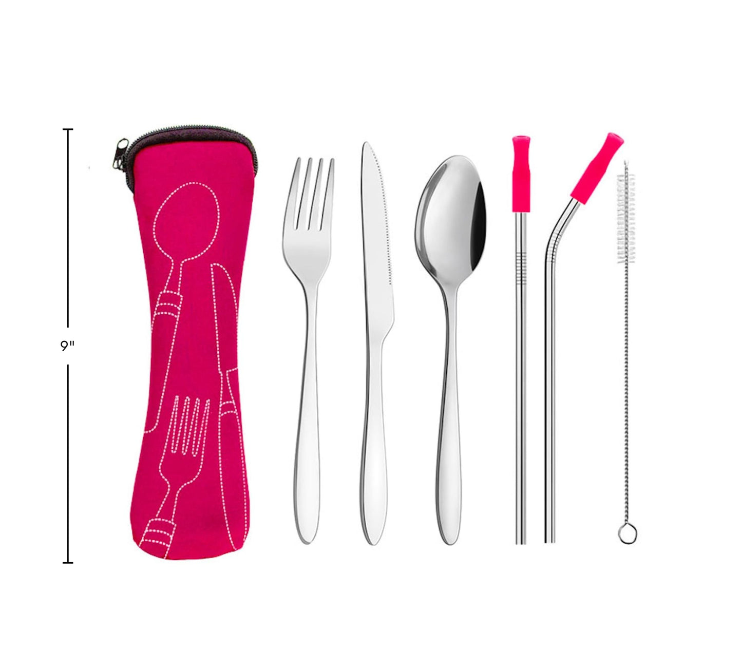 Travel Utensils Set with Case 4 Pack, Reusable Stainless Steel Portable Cutlery (Fork, Spoon, Knife, Straws & Cleaner) for Work, Dorm, Camping, Lunch Box, Compact Durable Silverware by Ecoberi