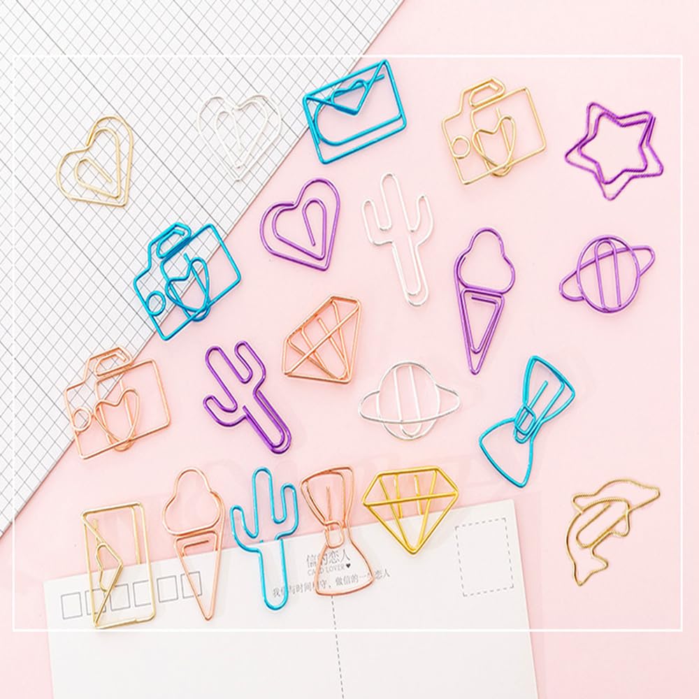 100 pcs Cute Paper Clips, BOSOIRSOU Metal Bookmark Folder Pin Memo Clamp Planner Clip for Pagination Organize Document Organizing Office Supplies School Student