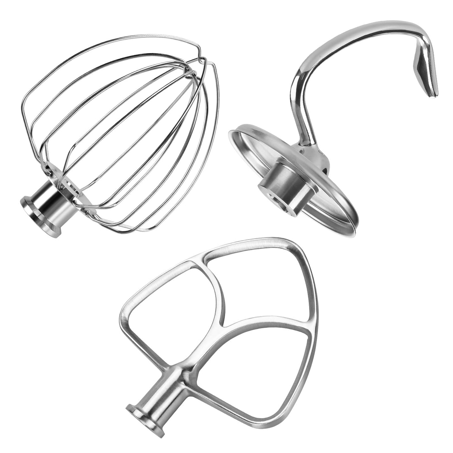 Mixer Attachments for KitchenAid 4.5–5 Quart Tilt-Head Stand Mixers – Compatible with Artisan & Classic – Beaters, Whisks, Dough Hooks & Attachment Sets by MMOBIEL (3-in-1, Stainless Steel)