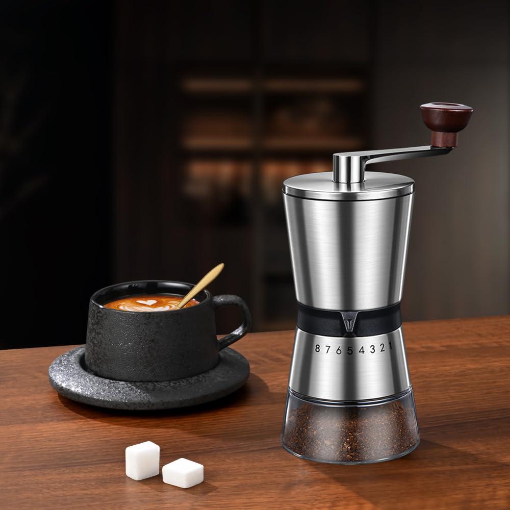 BOMANSI BOMS Manual Coffee Grinder - 8 Adjustable Coarseness Settings, Hand Crank Coffee Mill, Large Capacity, Portable Hand Coffee Grinder for Moka pot, French Press, Drip, Espresso, Gift
