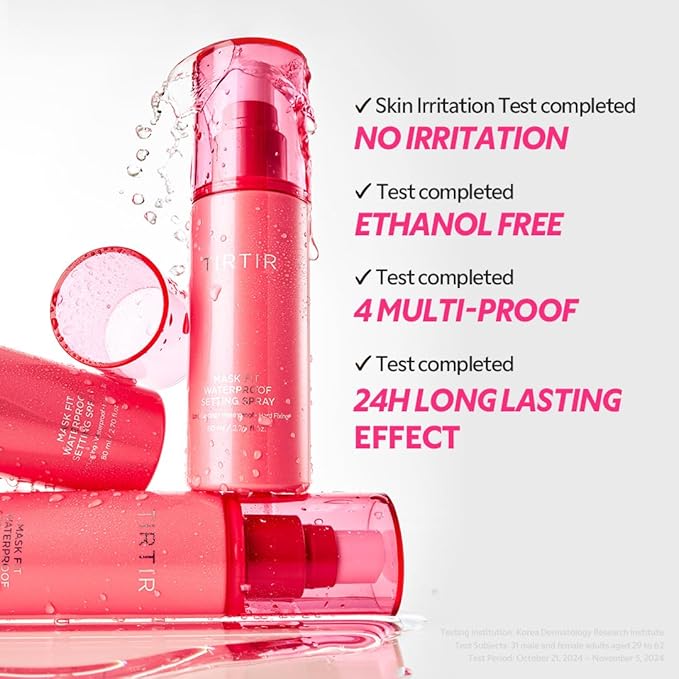 TIRTIR Waterproof Setting Spray – 24 Hour Long Lasting Fix, Sweatproof Water Resistant Makeup Finisher – Ethanol Free, Semi Matte Finish for Oily Skin – Korean Makeup Fixer