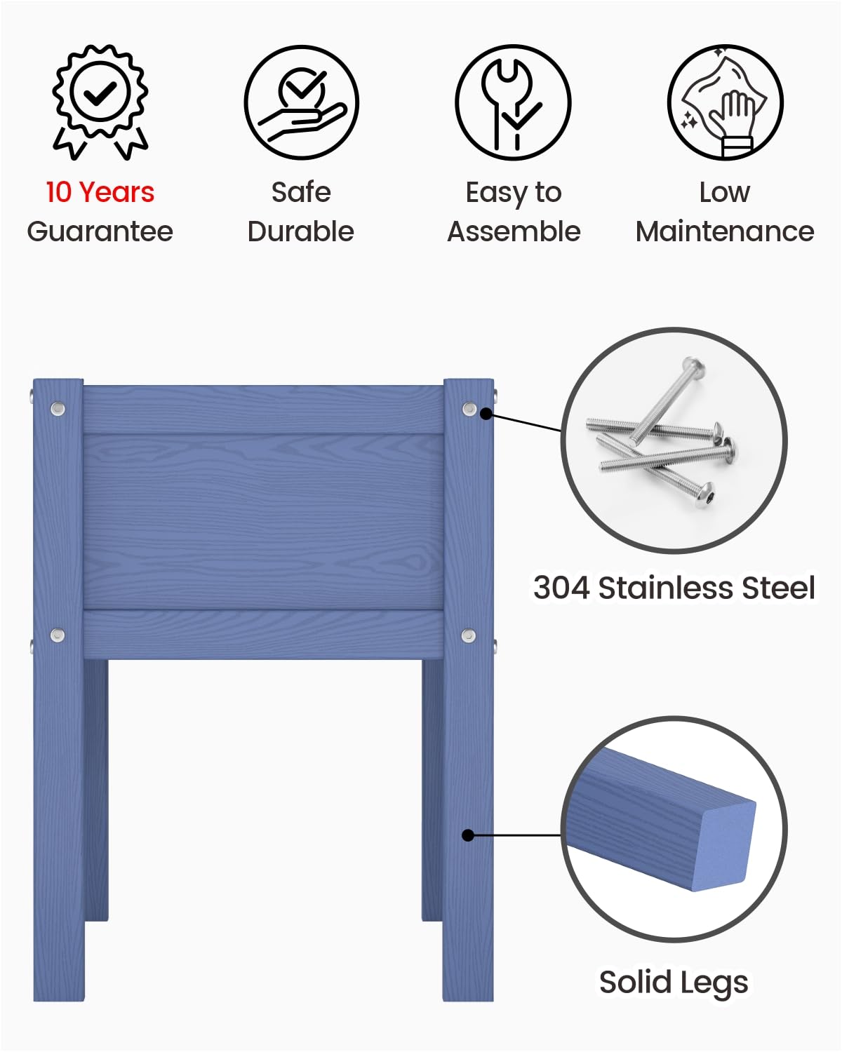 BIVODA Small HDPE Raised Garden Bed, Elevated Planter Box with Legs, Outdoor All-Weather Planter Raised Beds for Seeds, Herbs, Flowers, Vegetables (Navy Blue)