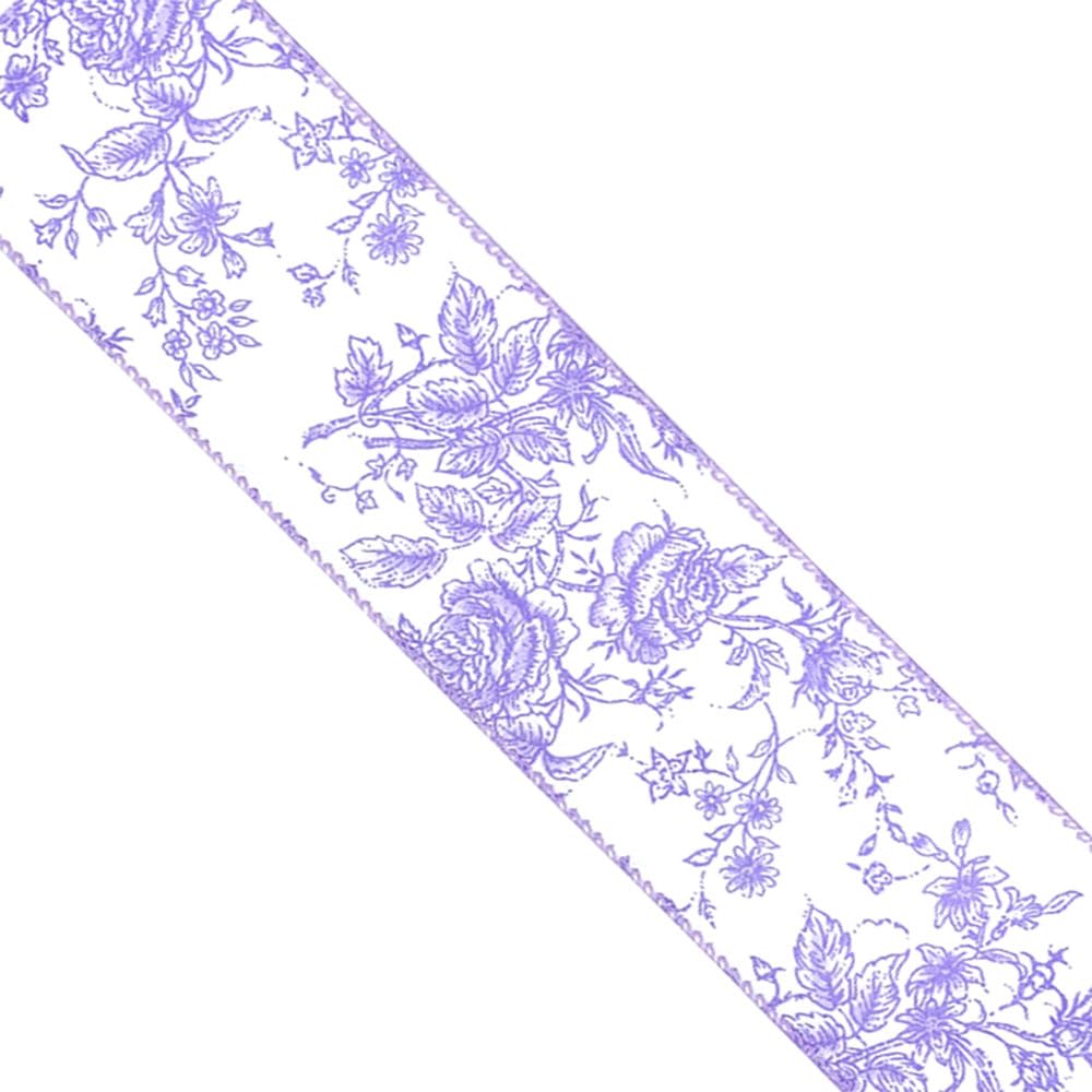 Designer’s Shop Rose Floral on Cream Wired Edge Ribbon 2.5” x 10 Yard for DIY Crafting, Home Décor Flower Arrangement (Lilac Lavender)